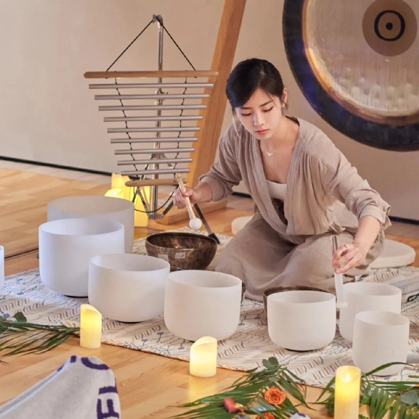 Chakra Set of 7 Crystal Singing Bowls for Yoga Musical Vibration