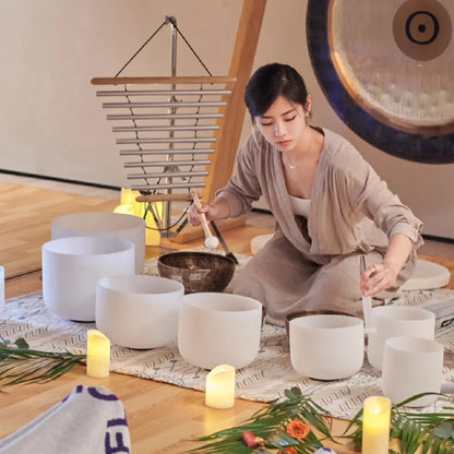 Chakra Set of 7 Crystal Singing Bowls for Yoga Musical Vibration