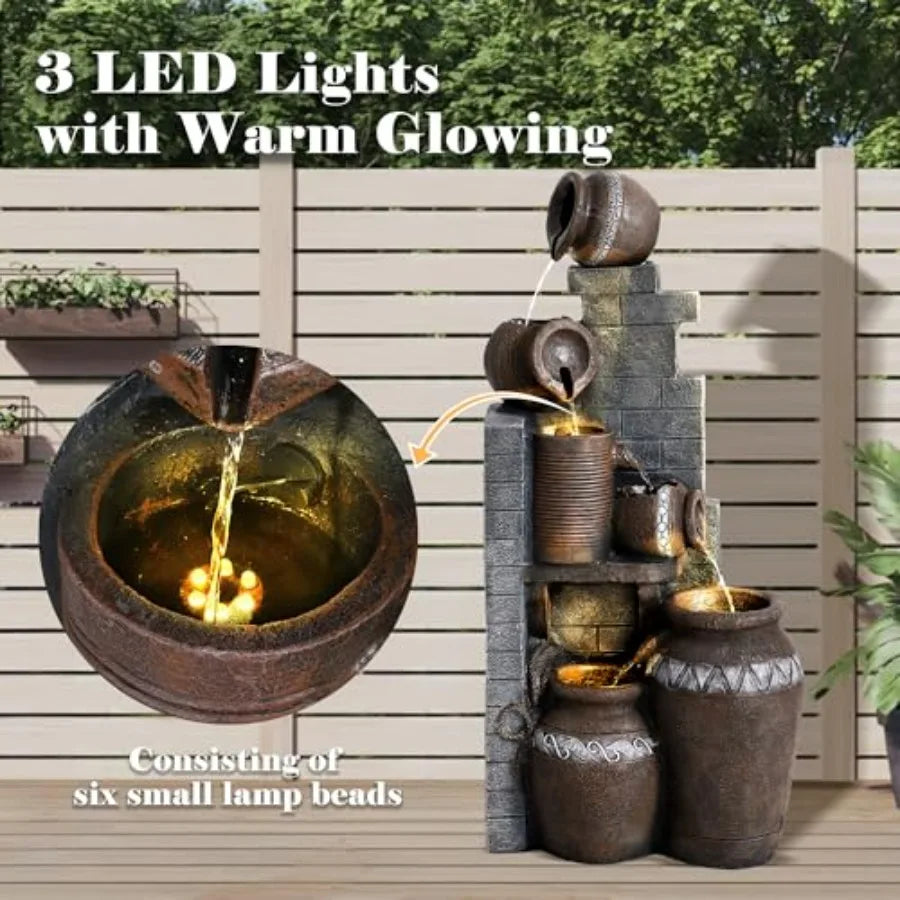 6-Tiers Indoor/Outdoor Water Fountain Cascading Garden Fountains with LED Lights