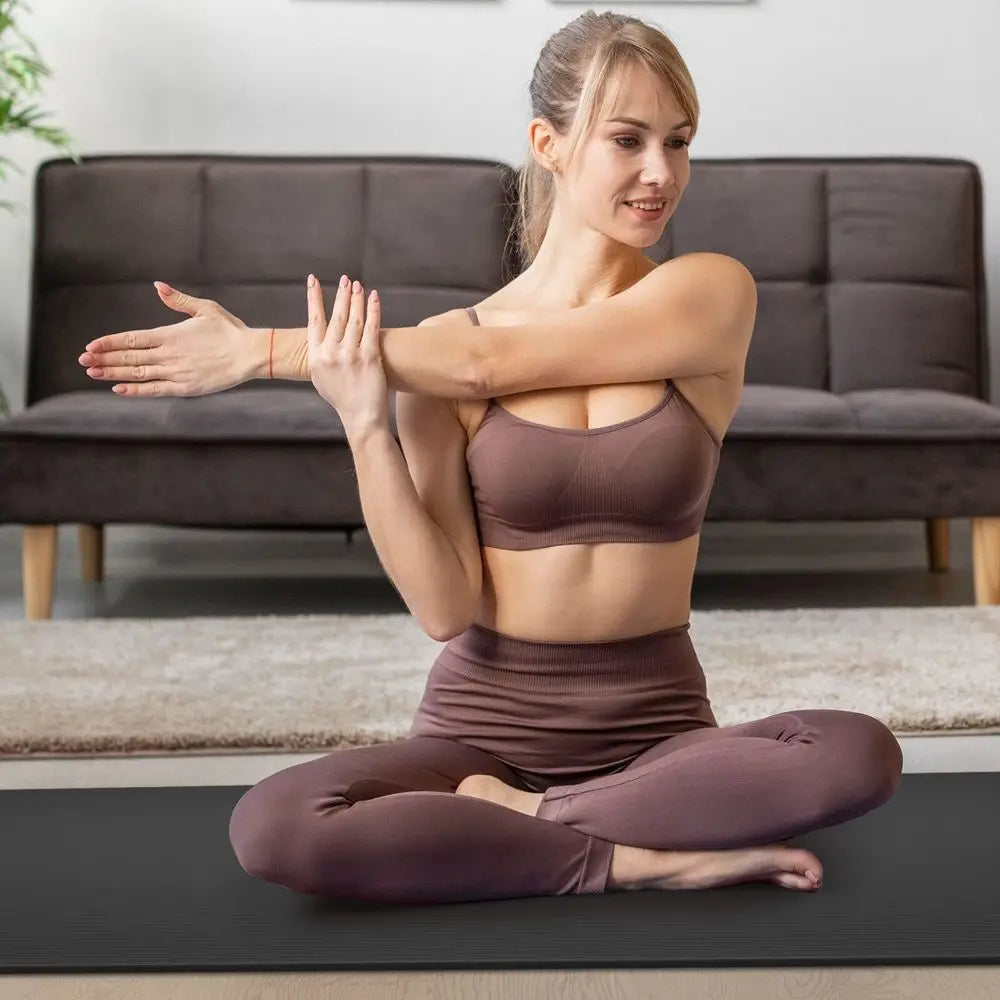 Thick Yoga Mat Floor Pad, High Density Foam Exercise Yoga Mat AntiTear With Carrying Strap, Black