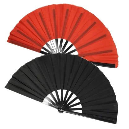 2 Pcs, (Black + Red) Taiji Folding Fan for Performance Dance