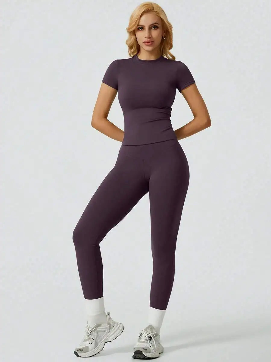Women's Casual Short Sleeve Top And Long Pants Yoga/Fitness Set Summer