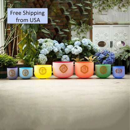 Chakra Set of 7 Crystal Singing Bowls for Yoga Musical Vibration