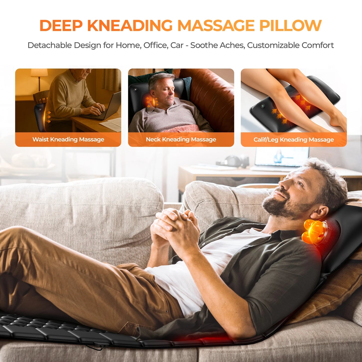 Shiatsu Full Body Massage Mat with Heat, 10 Vibrating Motors, 9 Intensity Levels, Relax at Home Office
