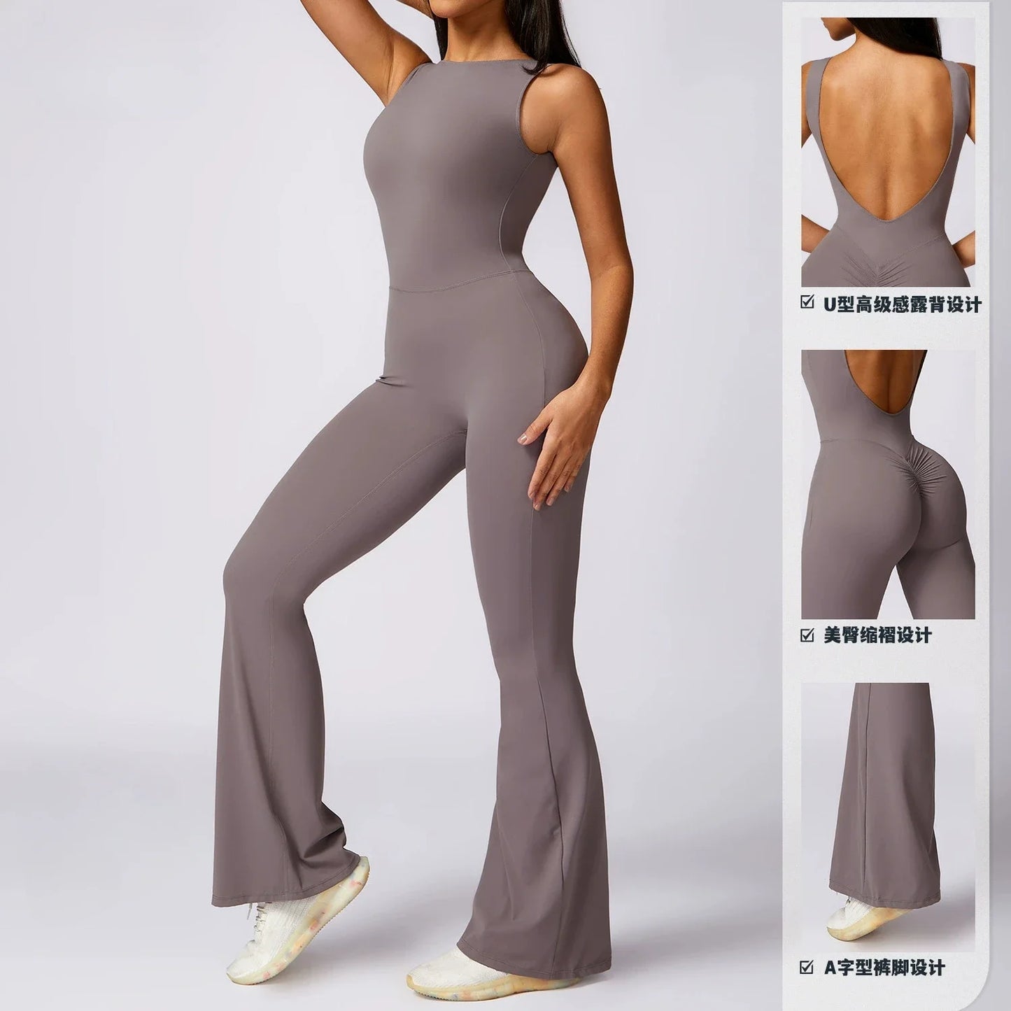 Women's Solid Seamless Push Up One Piece Fitness Training Yoga Jumpsuit