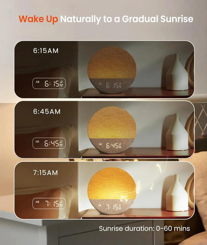 Sunrise Alarm Clock with Soothing Sounds, Dimmable Night Light, Customizable Sleep Routines