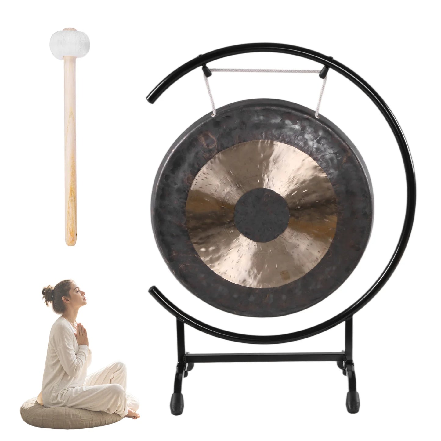 18in Sound Healing Gong on The Seaside C-Stand Traditional Gong with Mallet for Therapy Yoga