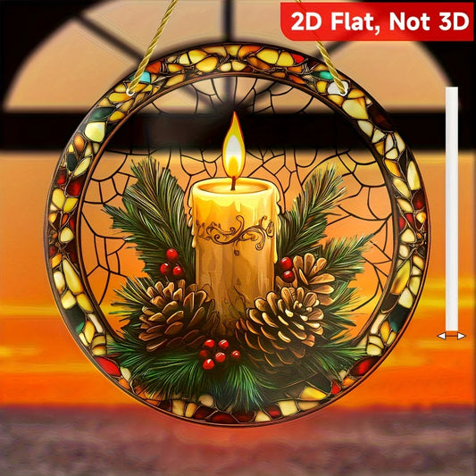 Rustic Candle Sun Catcher with pinecones & holly