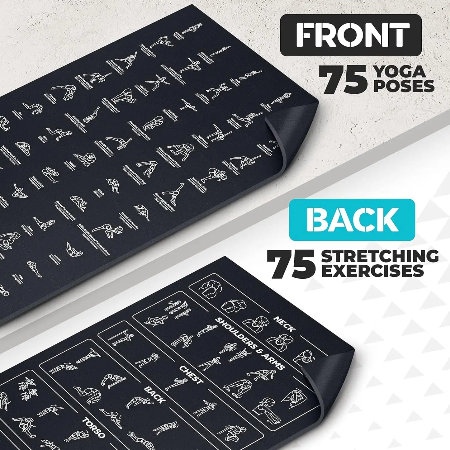 Non-Slip, Eco-Friendly Instructional Yoga Mat with Carrying Strap: Illustrated Poses & Exercises,