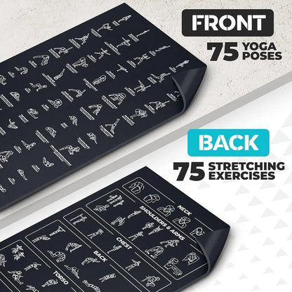 Non-Slip, Eco-Friendly Instructional Yoga Mat with Carrying Strap: Illustrated Poses & Exercises,