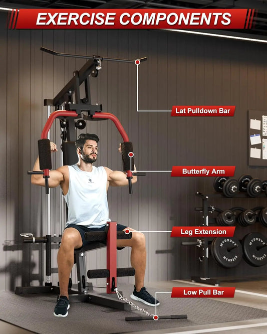 Home Gym Workout Equipment for Strength Training, Full Body, Chest Press, LAT Pull down, Leg Extension & Cable System