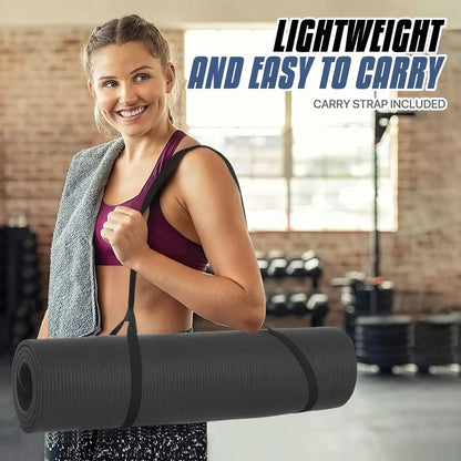 Thick Yoga Mat Floor Pad, High Density Foam Exercise Yoga Mat AntiTear With Carrying Strap, Black