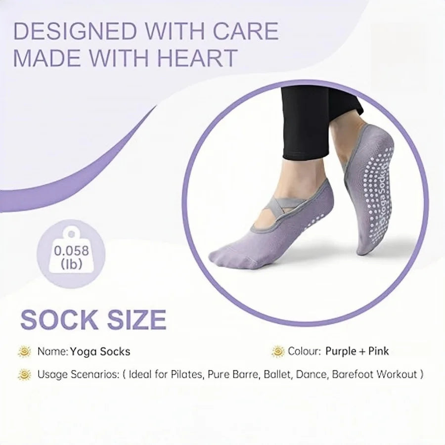 1pair Non-Slip One Size Yoga Socks Grip Fitness Sport Socks for Ballet Dance Pilates Home Training Women
