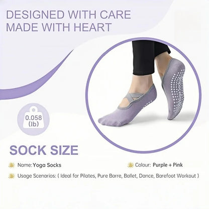 1pair Non-Slip One Size Yoga Socks Grip Fitness Sport Socks for Ballet Dance Pilates Home Training Women