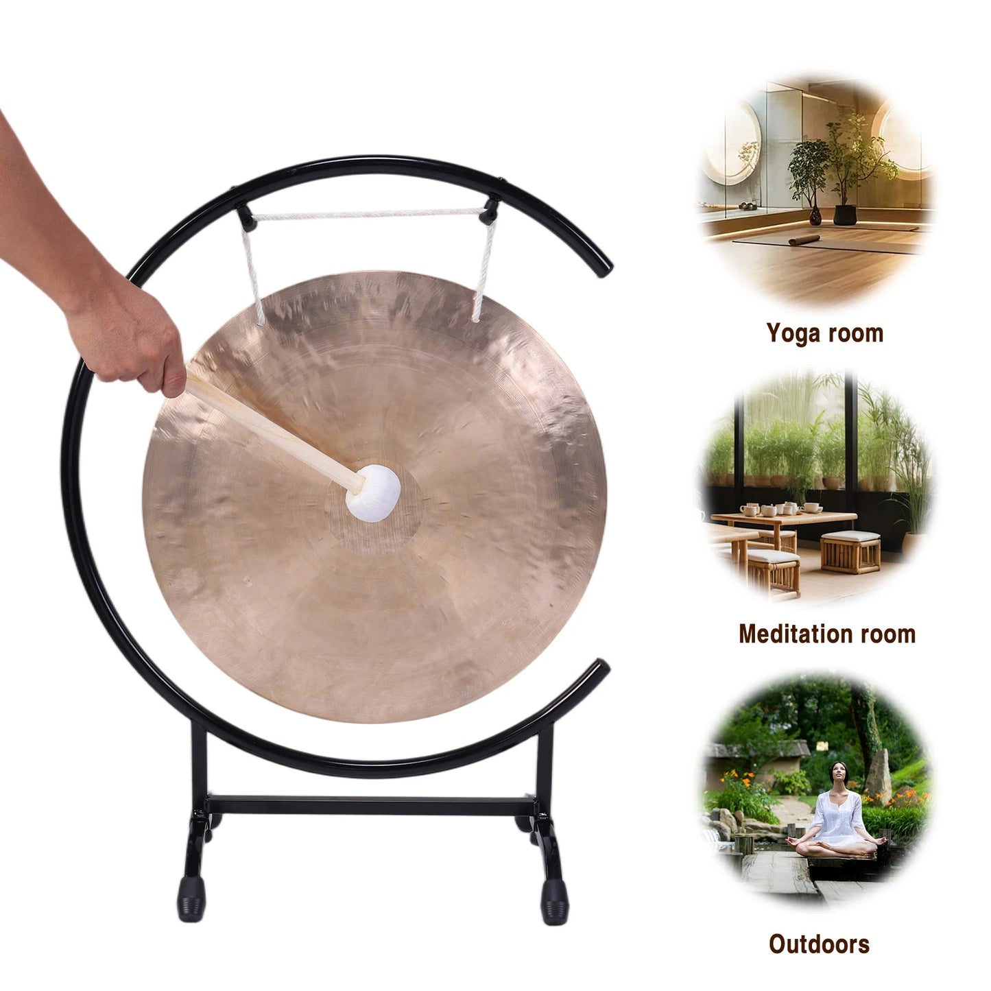 Chinese Copper Gongs on High C Stand with Mallet for Celebration, Yoga Meditation