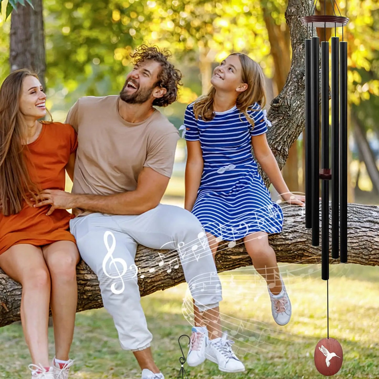 Large Outdoor Wind Chimes with Deep Tone, 5 Tuned Aluminum Tubes, S Hook