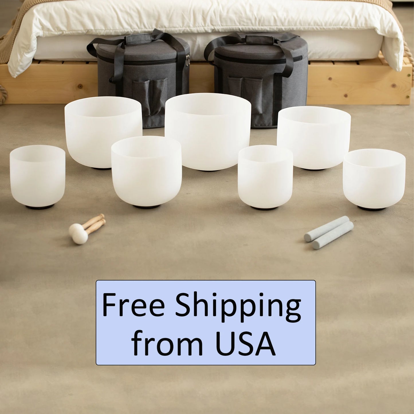 Chakra Set of 7 Crystal Singing Bowls for Yoga Musical Vibration