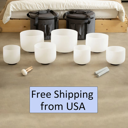 Chakra Set of 7 Crystal Singing Bowls for Yoga Musical Vibration