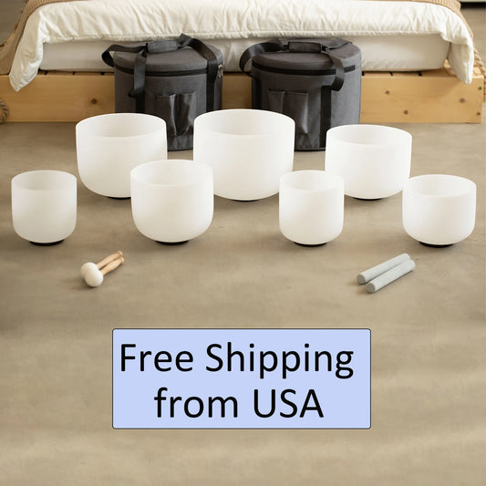 Chakra Set of 7 Crystal Singing Bowls for Yoga Musical Vibration