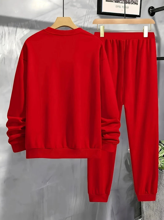 Men's Polyester Knitted Sports Set - Round neck Long sleeved Top Strap up Running Pants