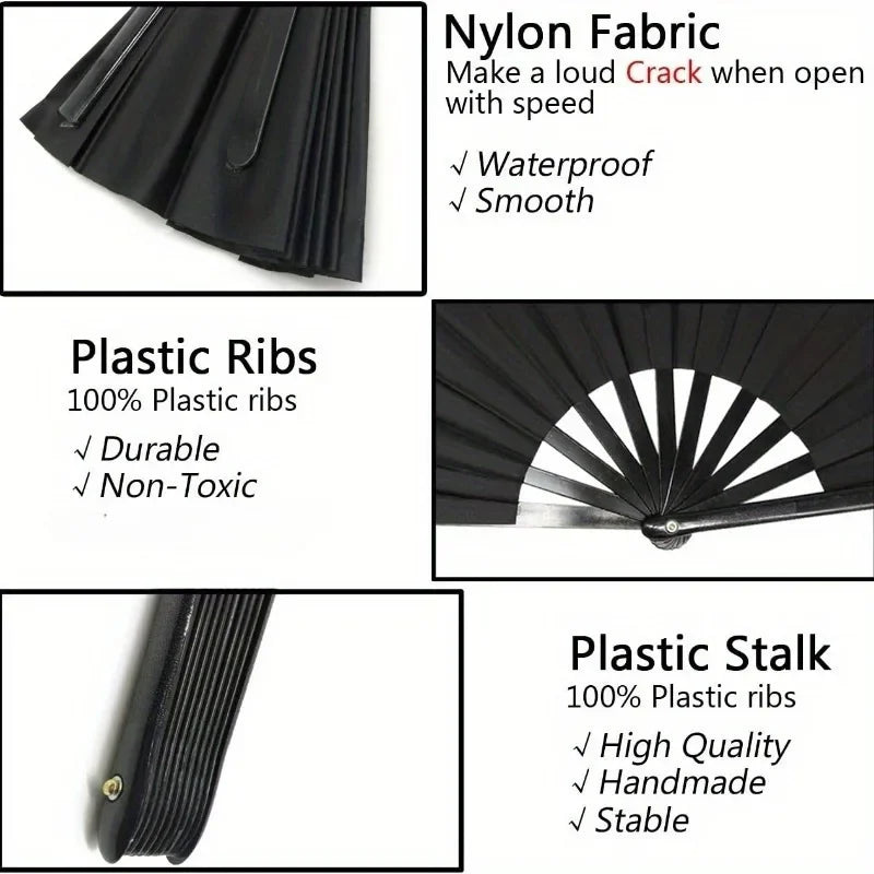 2 Pcs, (Black + Red) Taiji Folding Fan for Performance Dance