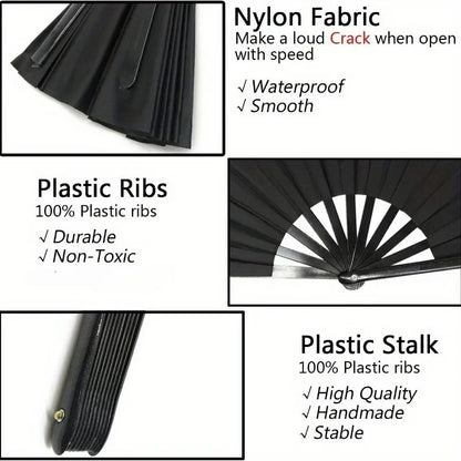 2 Pcs, (Black + Red) Taiji Folding Fan for Performance Dance