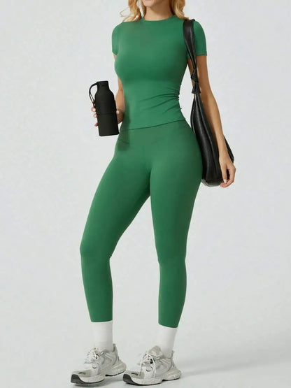 Women's Casual Short Sleeve Top And Long Pants Yoga/Fitness Set Summer