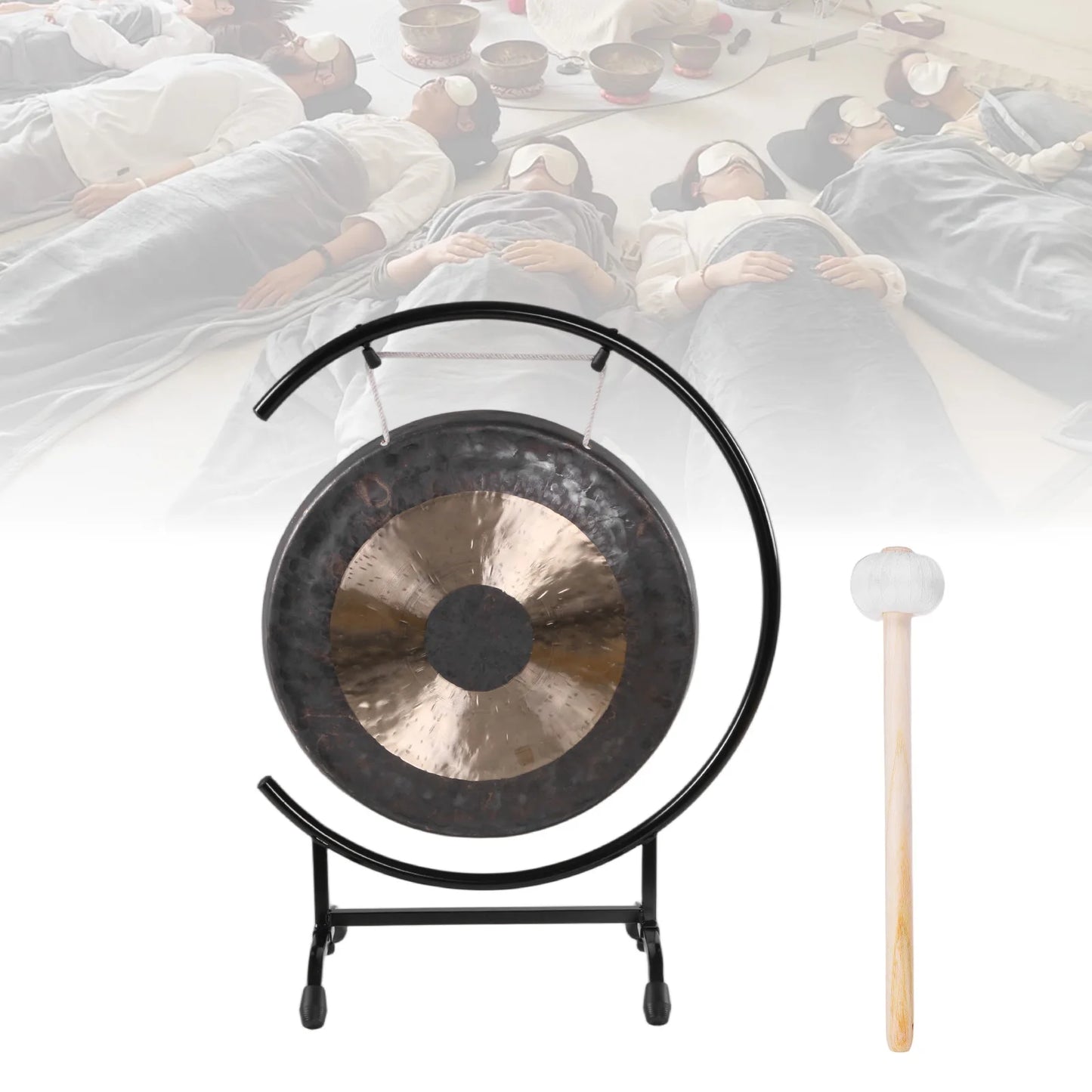 18in Sound Healing Gong on The Seaside C-Stand Traditional Gong with Mallet for Therapy Yoga