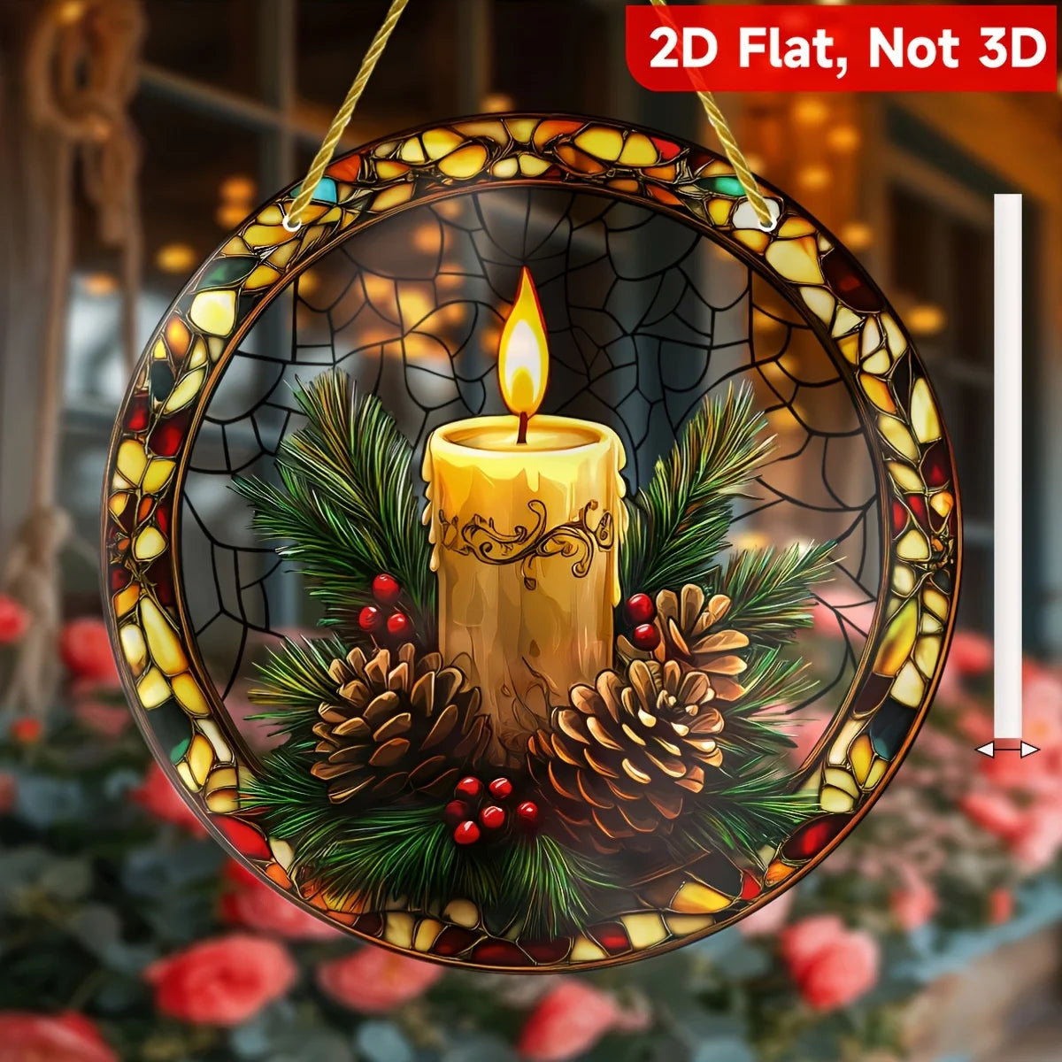 Rustic Candle Sun Catcher with pinecones & holly