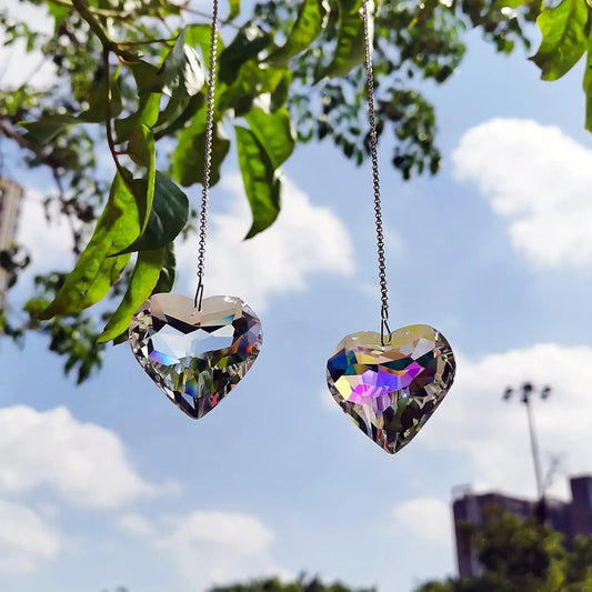 2 Inch Clear Crystal Heart Prism Pendant Suncatcher