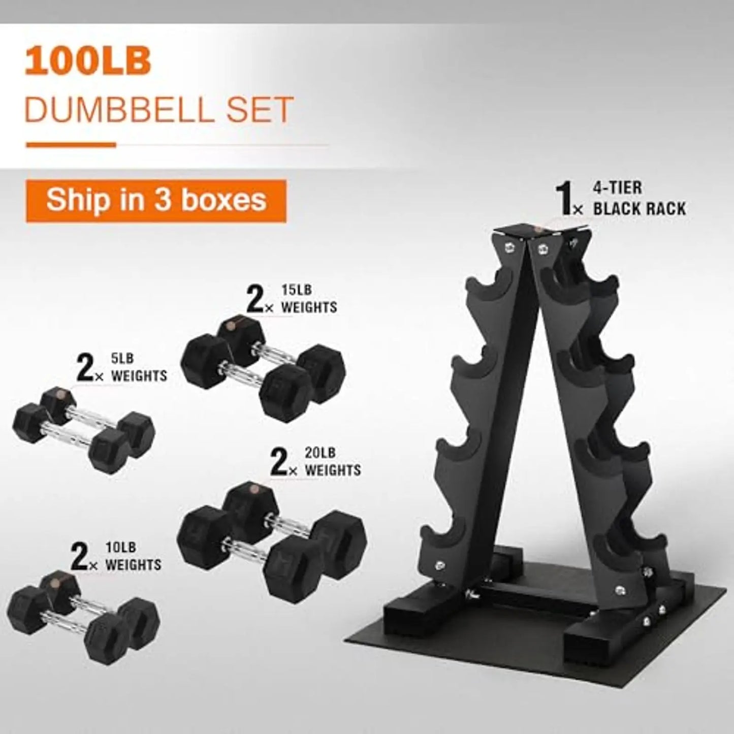 Anti-Slip Grip Rubber Coated Dumbbell Set with Storage Rack