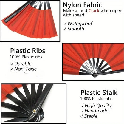 2 Pcs, (Black + Red) Taiji Folding Fan for Performance Dance