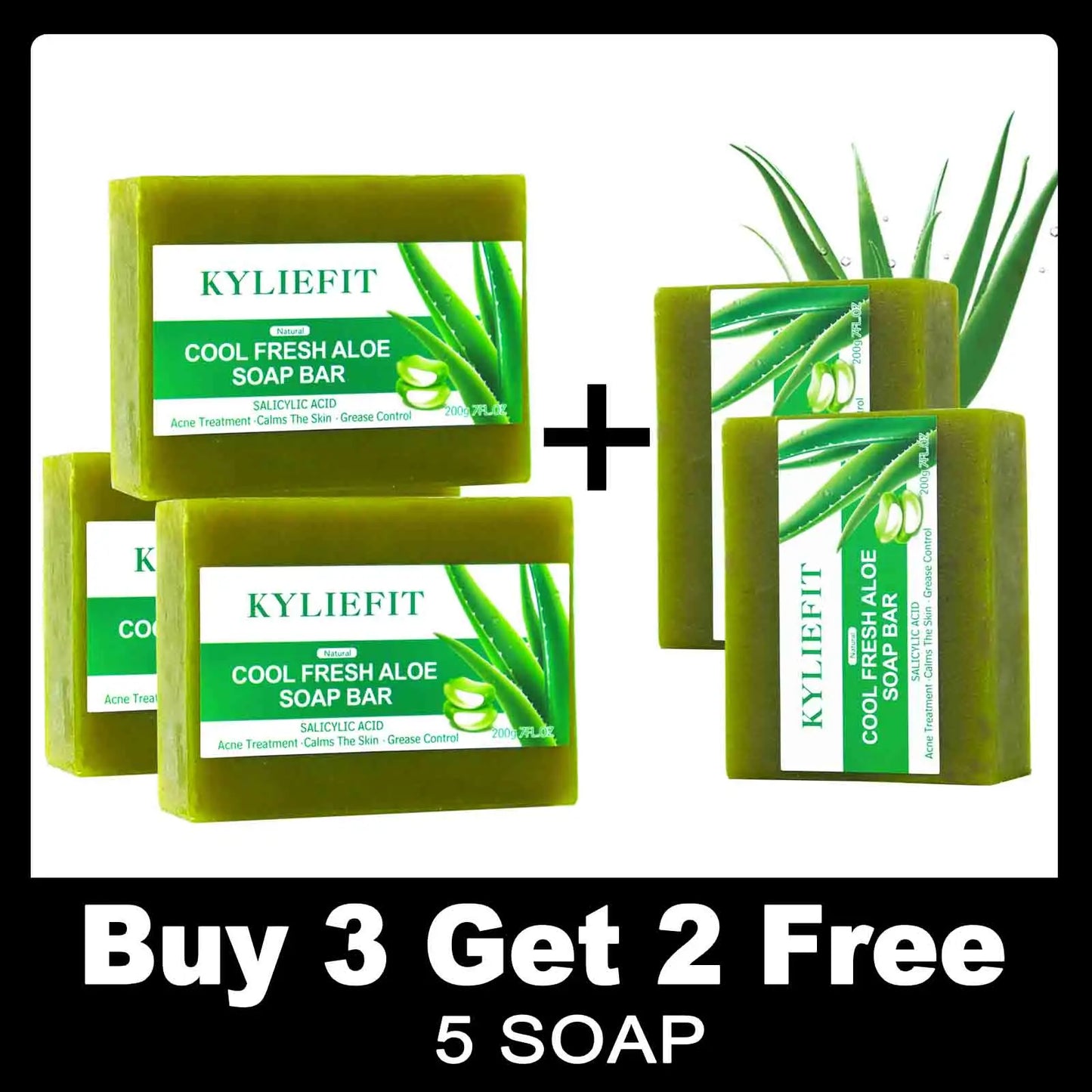 Cool Fresh Natural Aloe Vera Soap Bar for All Skin Types, Reduce Dark Spots, Acne, Smooth Skin