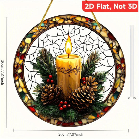 Rustic Candle Sun Catcher with pinecones & holly