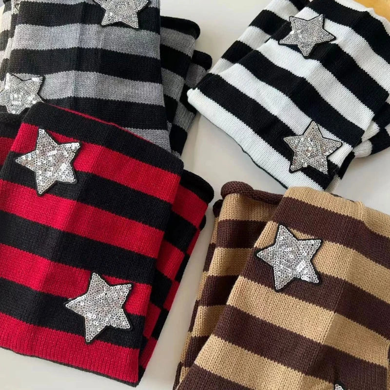 Striped Knitted Leg Warmers Knee High Socks