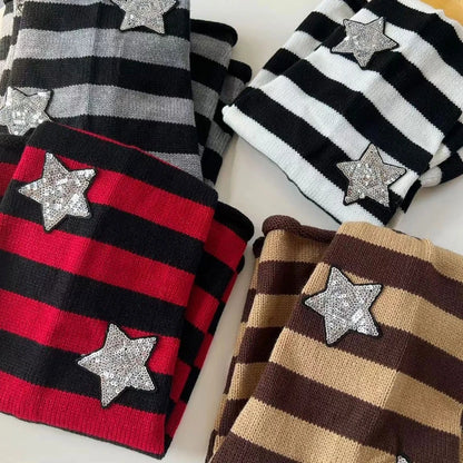 Striped Knitted Leg Warmers Knee High Socks