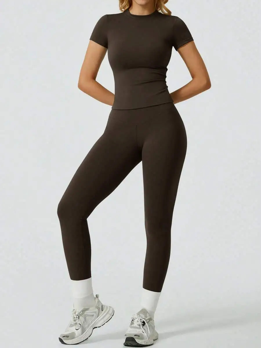 Women's Casual Short Sleeve Top And Long Pants Yoga/Fitness Set Summer