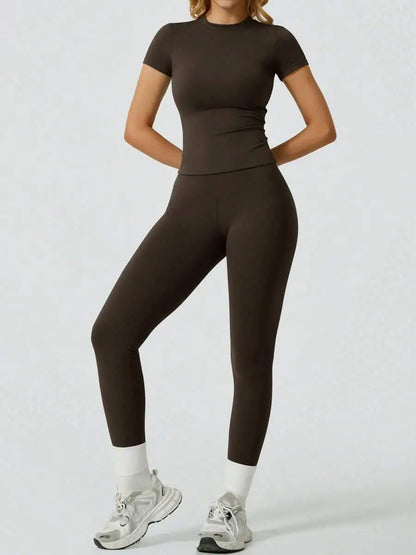 Women's Casual Short Sleeve Top And Long Pants Yoga/Fitness Set Summer