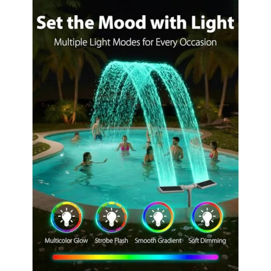 Auto Light-Sensing Pool Sprinkler Fountain: Solar Pool Fountain w 7-Color 4-Mode LED Lights