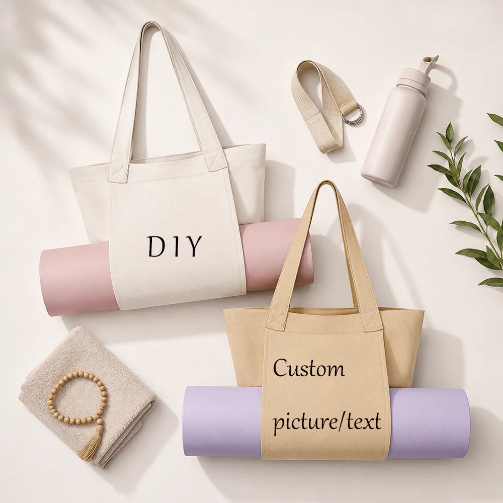 Custom Logo Big Canvas Yoga Mat Bag Multifunctional Gym Shopping Beach Travel Handbags
