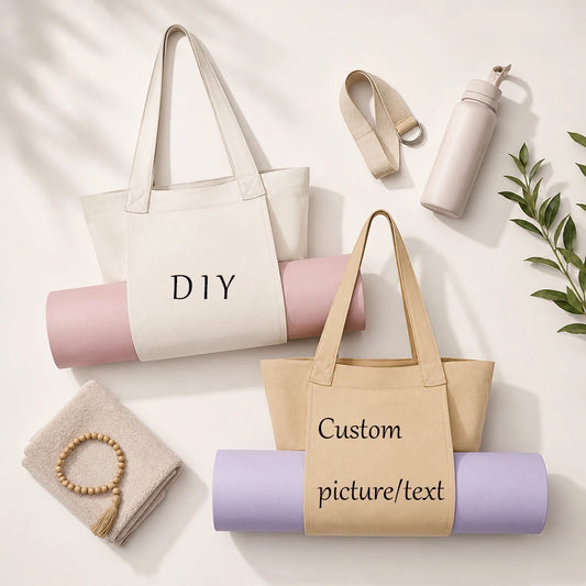 Custom Logo Big Canvas Yoga Mat Bag Multifunctional Gym Shopping Beach Travel Handbags