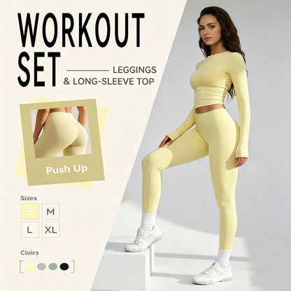 Women's 2PCS Yoga Pilates Gym Set, High Waist Breathable Quick Dry Workout Tracksuit