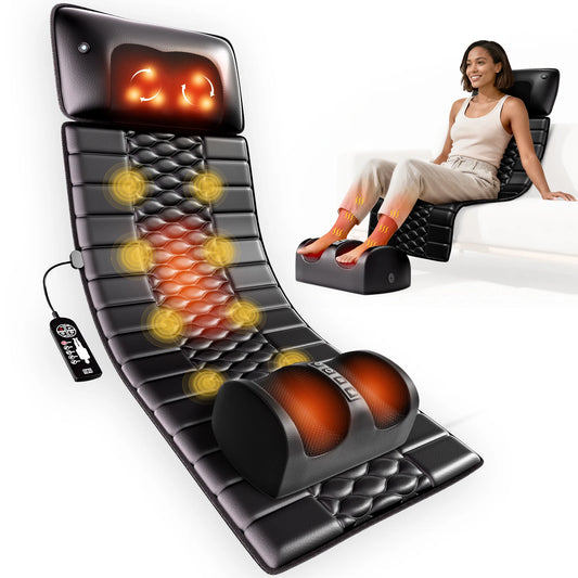 Shiatsu Full Body Massage Mat with Heat, 10 Vibrating Motors, 9 Intensity Levels, Relax at Home Office