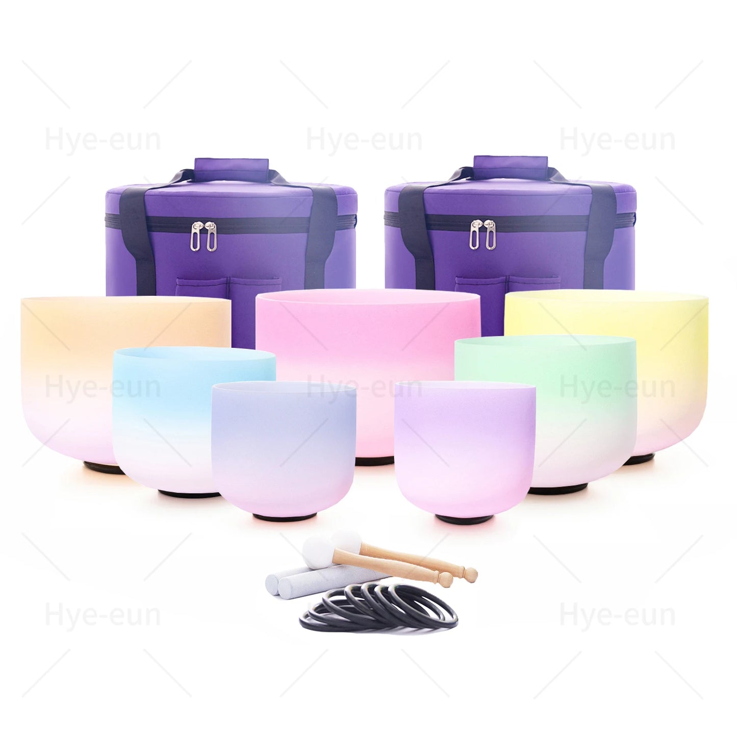 Chakra Set of 7 Crystal Singing Bowls for Yoga Musical Vibration