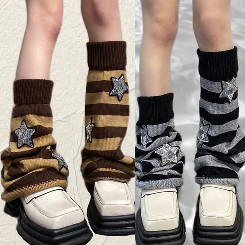 Striped Knitted Leg Warmers Knee High Socks