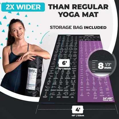 Extra-Large Yoga Mat with 150 Poses Printed