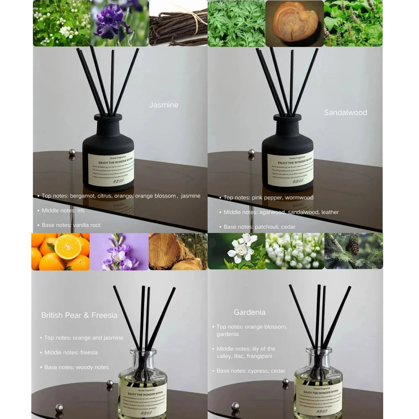 50ml Aromatherapy Essential Oil Freesia Jasmine Fragrance Oil with Flameless Reed Diffuser Sticks