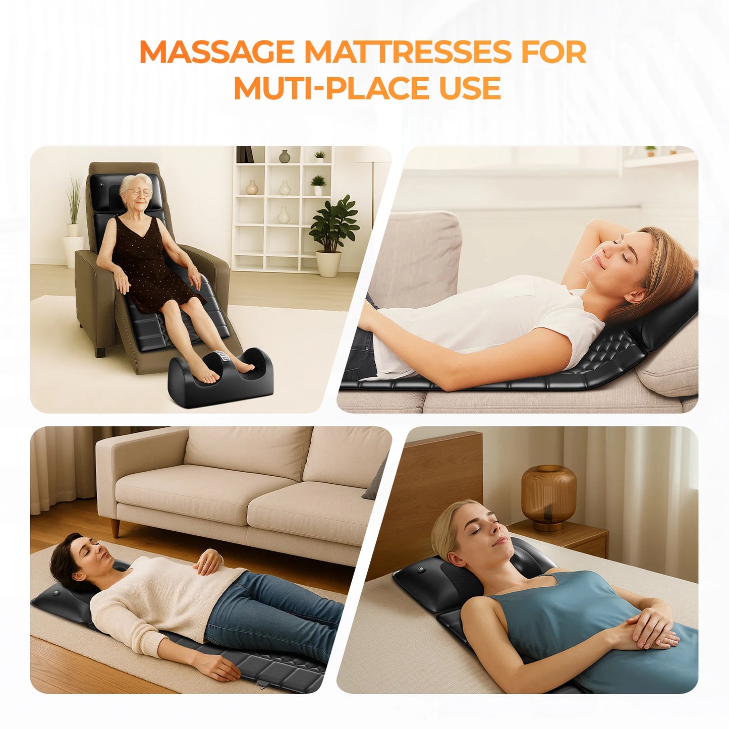 Shiatsu Full Body Massage Mat with Heat, 10 Vibrating Motors, 9 Intensity Levels, Relax at Home Office