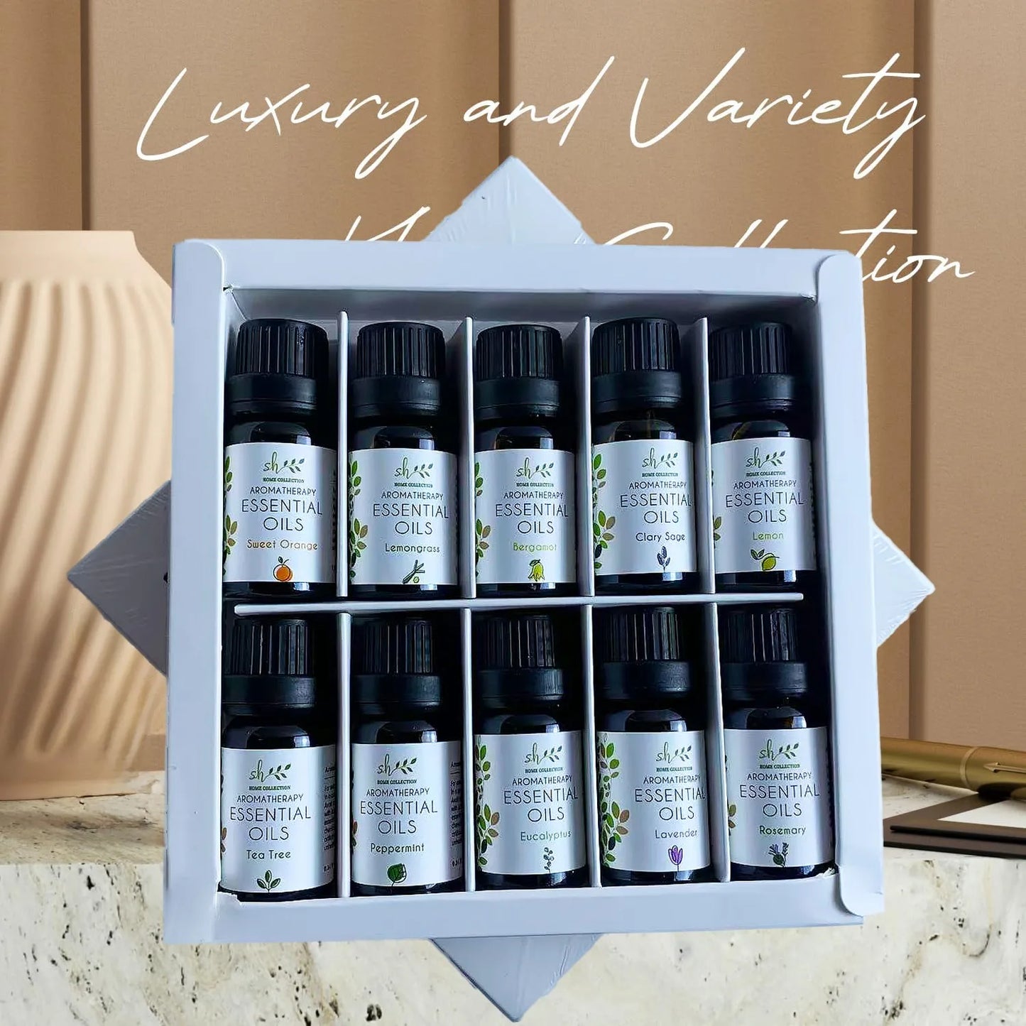 10Pcs Essential Oil Massage Spa Aromatherapy Fragrance Set: Rosemary Lemon Sweet Orange Eucalyptus Lavender Peppermint