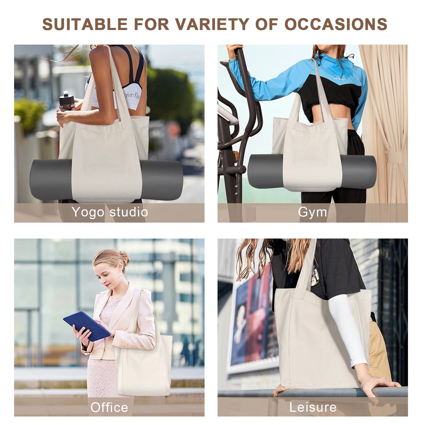 Custom Logo Big Canvas Yoga Mat Bag Multifunctional Gym Shopping Beach Travel Handbags
